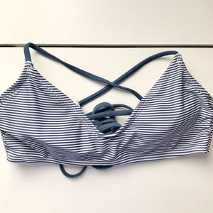 Blue and white striped bikini top